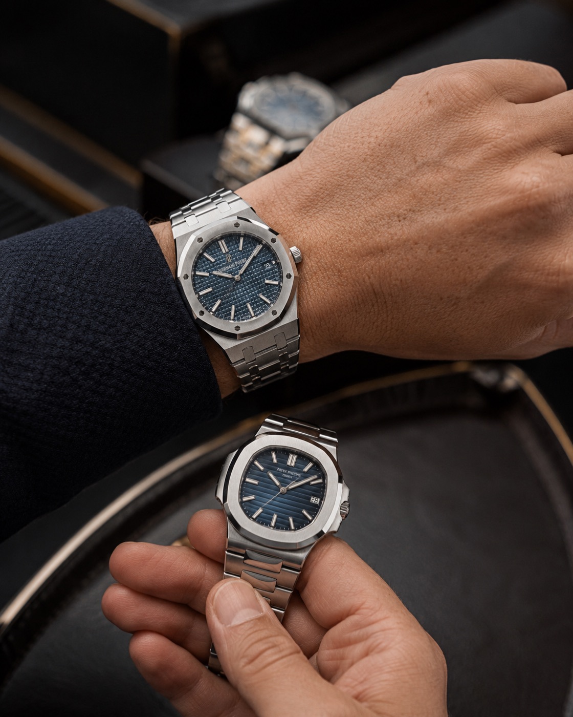 An Audemars Piguet Royal Oak and a Patek Philippe Nautilus compared side by side